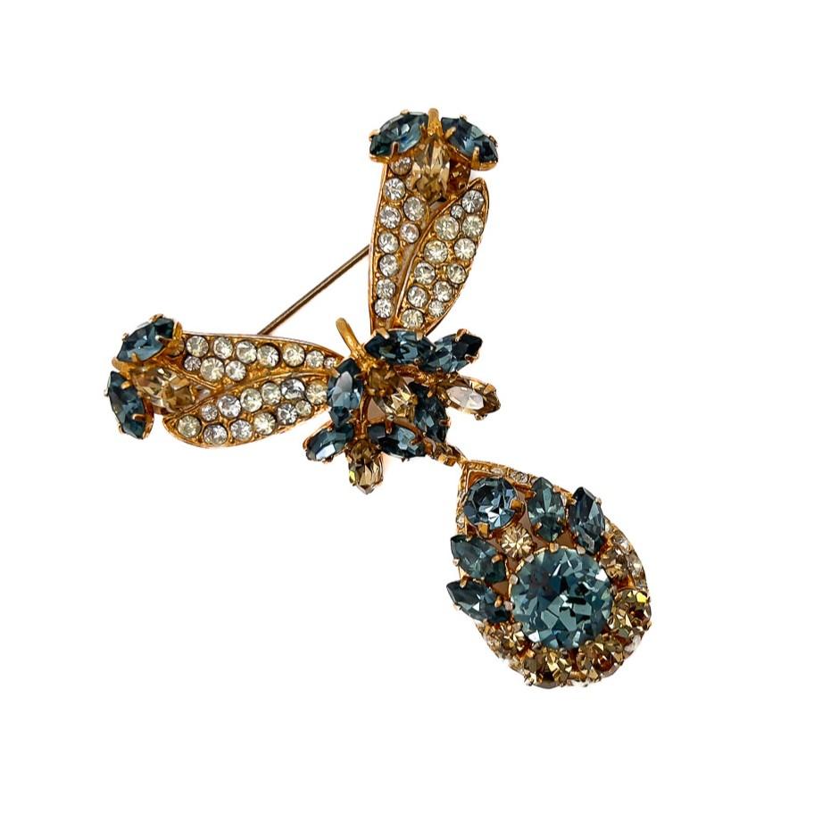 Vintage Edwardian Style Blue & Champagne Topaz Brooch 1950s In Good Condition For Sale In Wilmslow, GB