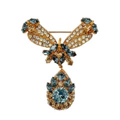 Vintage Edwardian Style Blue & Champagne Topaz Brooch 1950s