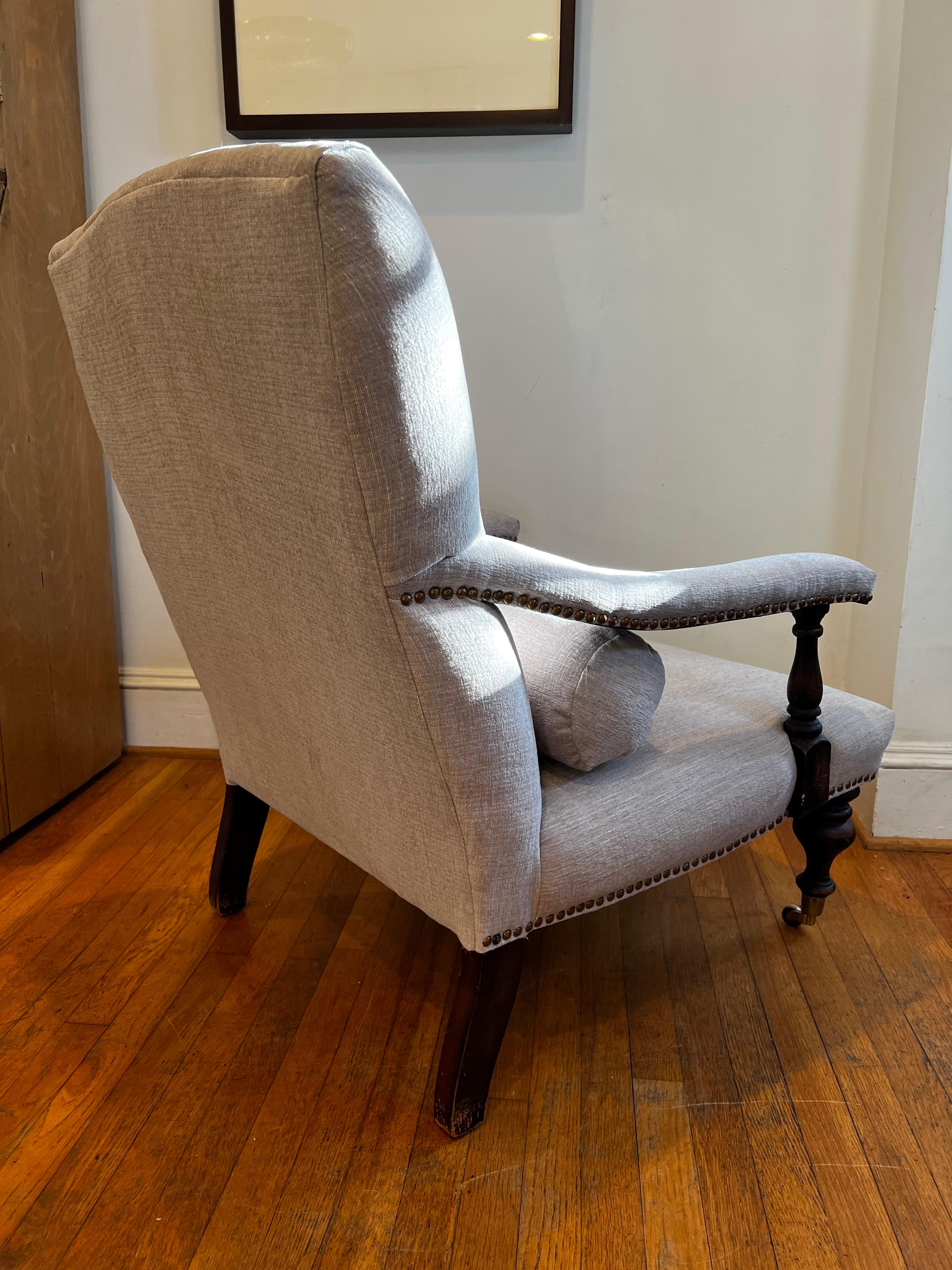 20th Century Vintage Edwardian Style English Library Armchair on Castors with Nailheads
