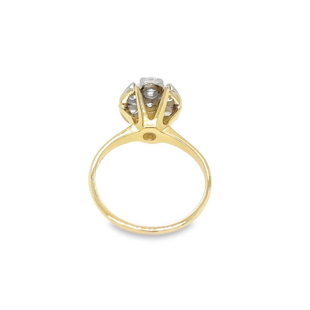 Round Cut Vintage Edwardian Styled 14k Yellow Gold Vintage Diamond Flower Cluster Ring For Sale