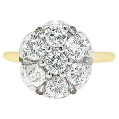14k Gelbgold Vintage Diamant-Blumen-Cluster-Ring im edwardianischen Stil