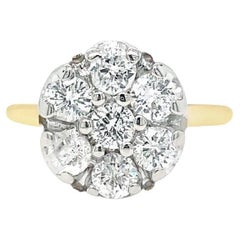 Retro Edwardian Styled 14k Yellow Gold Vintage Diamond Flower Cluster Ring