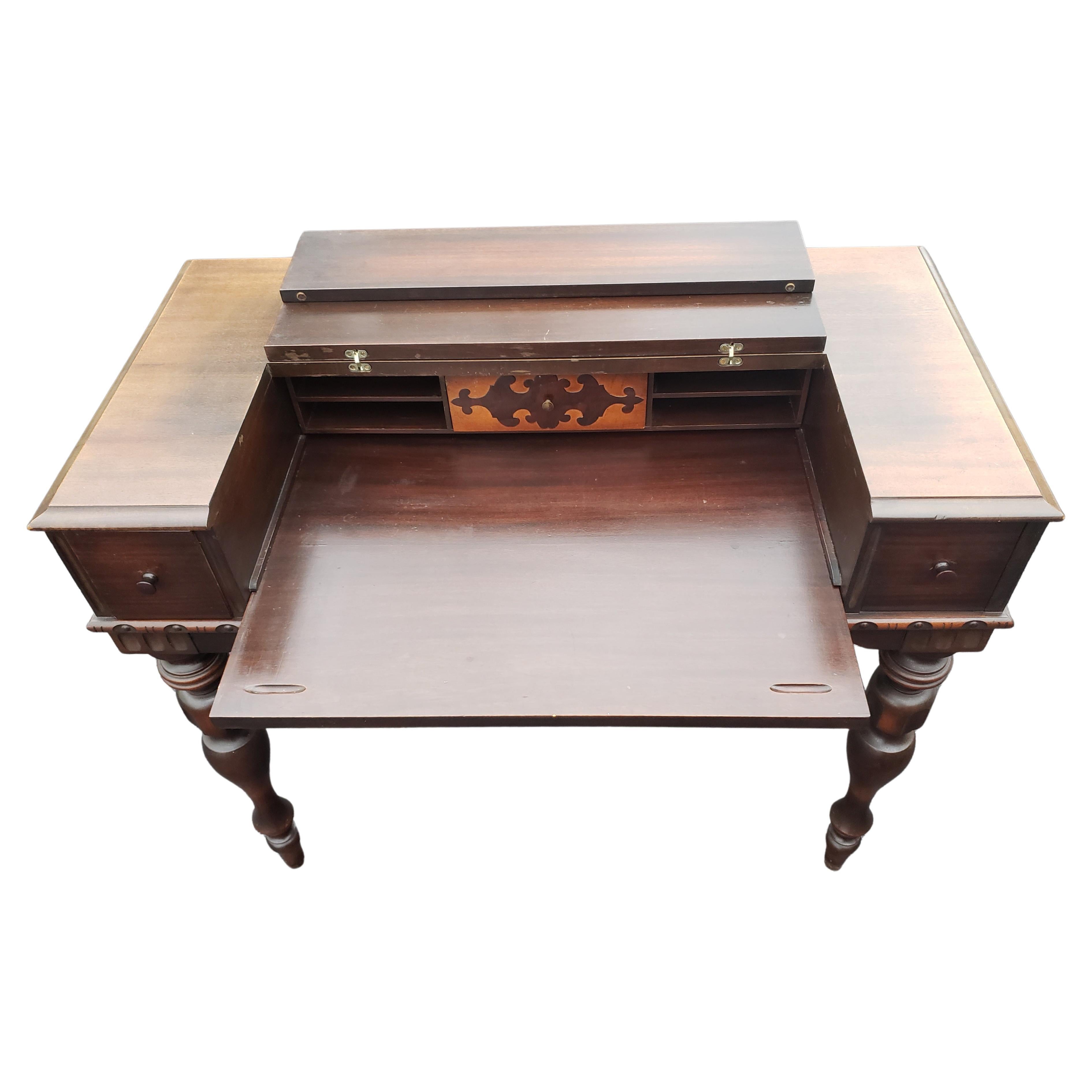 Woodwork Vintage Edwardian Walnut Writing Desk, Sofa Table, Hall Table For Sale