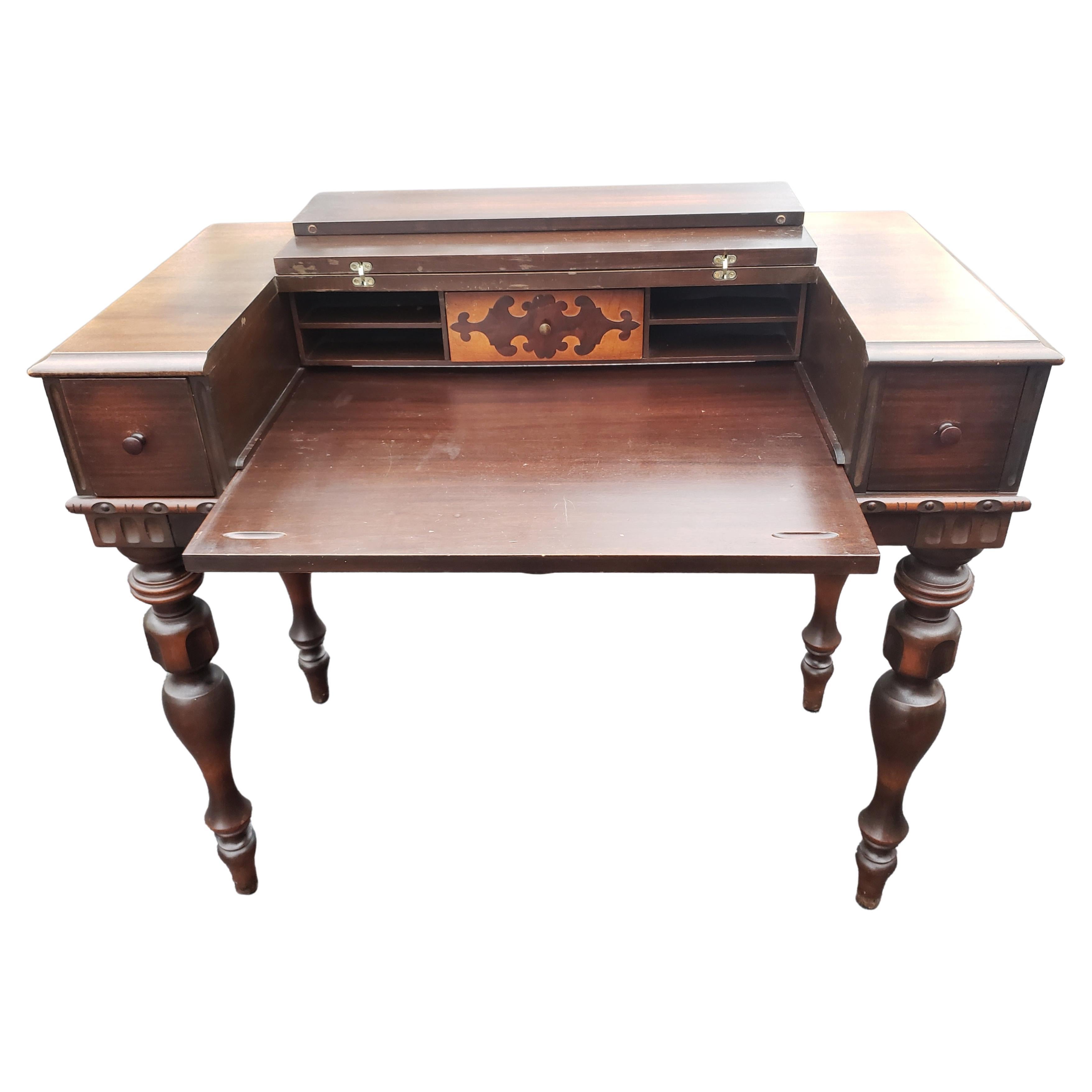 Vintage Edwardian Walnut Writing Desk, Sofa Table, Hall Table In Good Condition For Sale In Germantown, MD