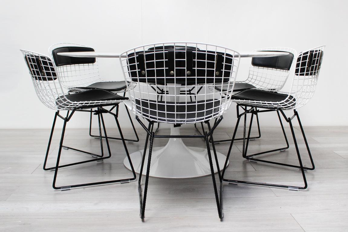 American Vintage Eero Saarinen Knoll Marble Tulip Dining Table and Bertoia Wire Chairs