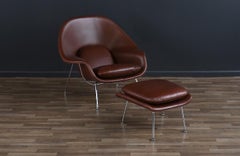 Vintage Eero Saarinen "Womb" Cognac Leather Chair w/ Ottoman for Knoll