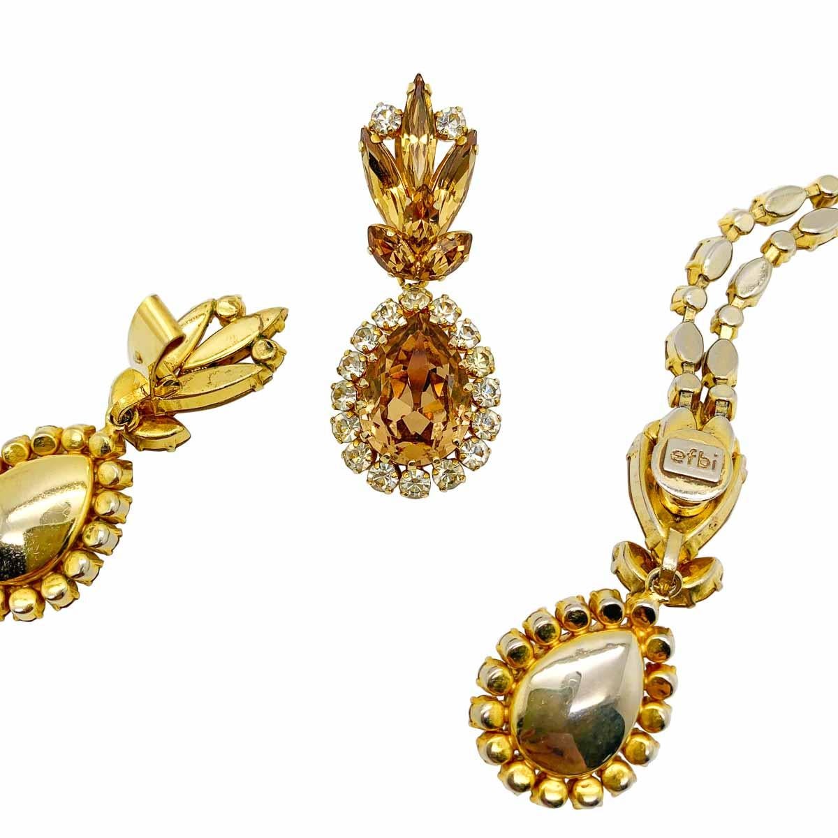 Georgian Vintage EFBI Austria Citrine Crystal Necklace & Earrings 1960s