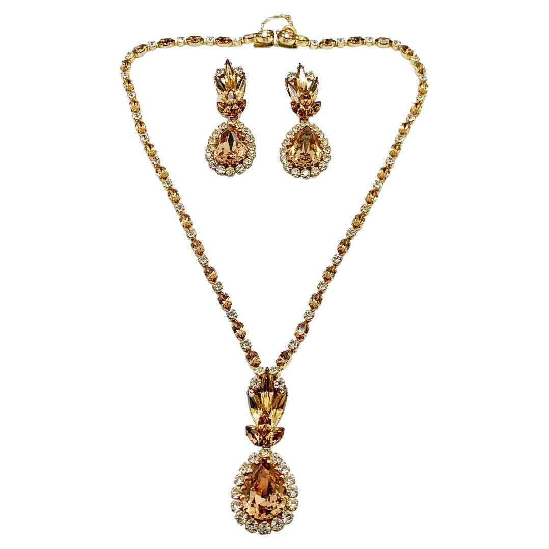 Vintage EFBI Austria Citrine Crystal Necklace & Earrings 1960s