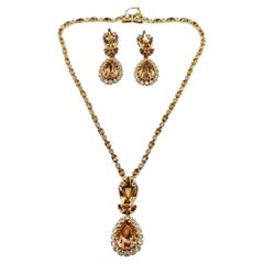 Vintage EFBI Austria Citrine Crystal Necklace & Earrings 1960s