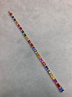 Vintage Effy 14K Multicolor Baguette Saphir Diamant Linie Armband 14,51ctw 7"