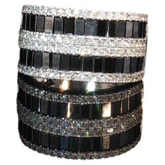 Vintage Effy 14K White Gold Black & White Diamond Wide Band Ring Size 7 8.1g