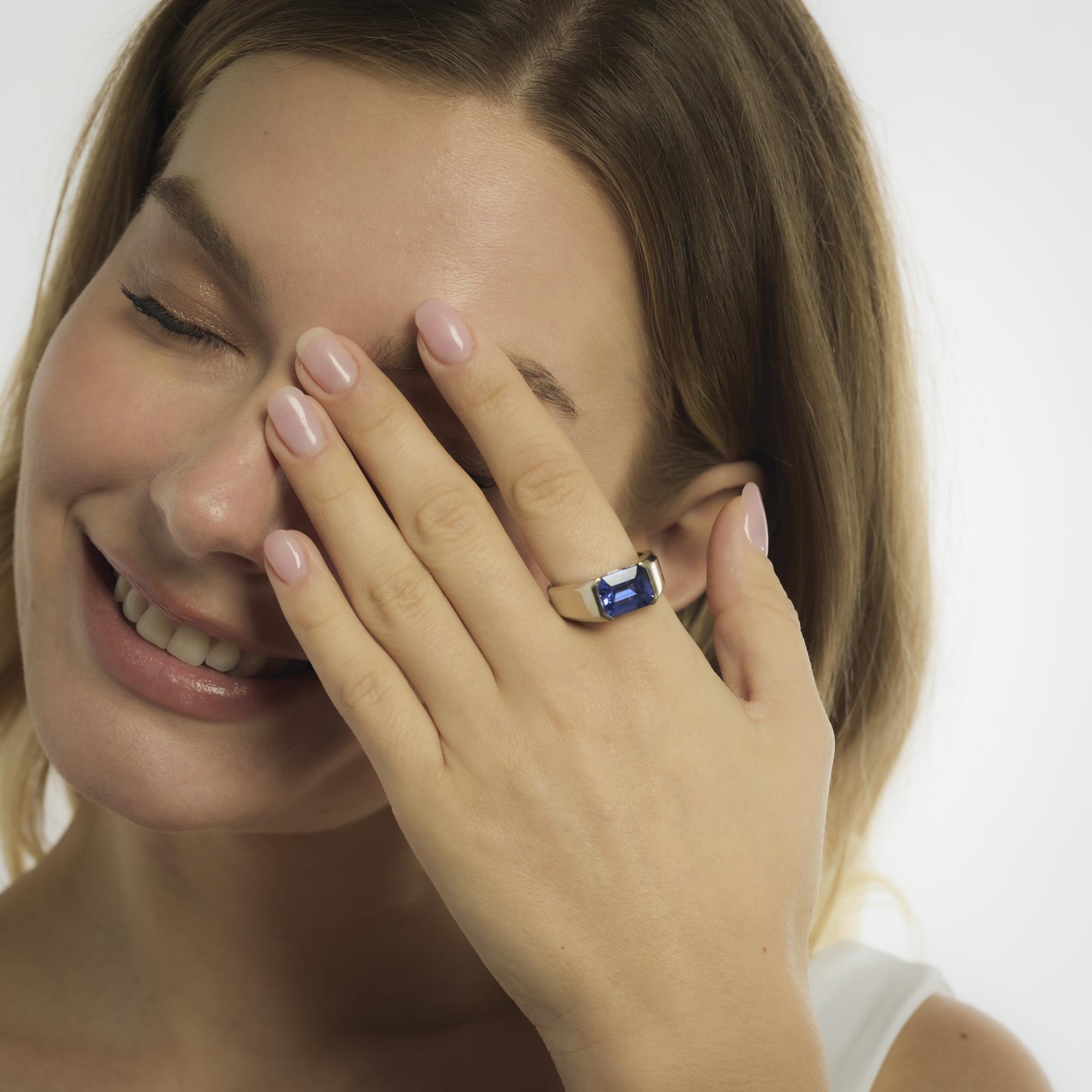 Vintage Effy 5,25 Karat Tansanit-Diamant 14k Weißgold-Cocktailring (Smaragdschliff) im Angebot