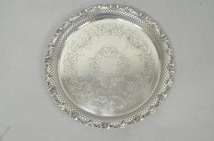 Vintage EG Webster & Son Silver Plated Grapevine Round Bar Serving Platter Tray