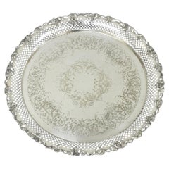 Vintage EG Webster & Son Silver Plated Grapevine Round Bar Serving Platter Tray