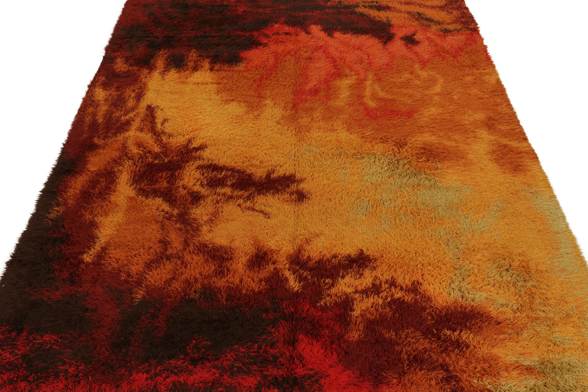 Modern Vintage Ege Rya Scandinavian rug in a Fiery Abstract Pattern by Rug & Kilim For Sale