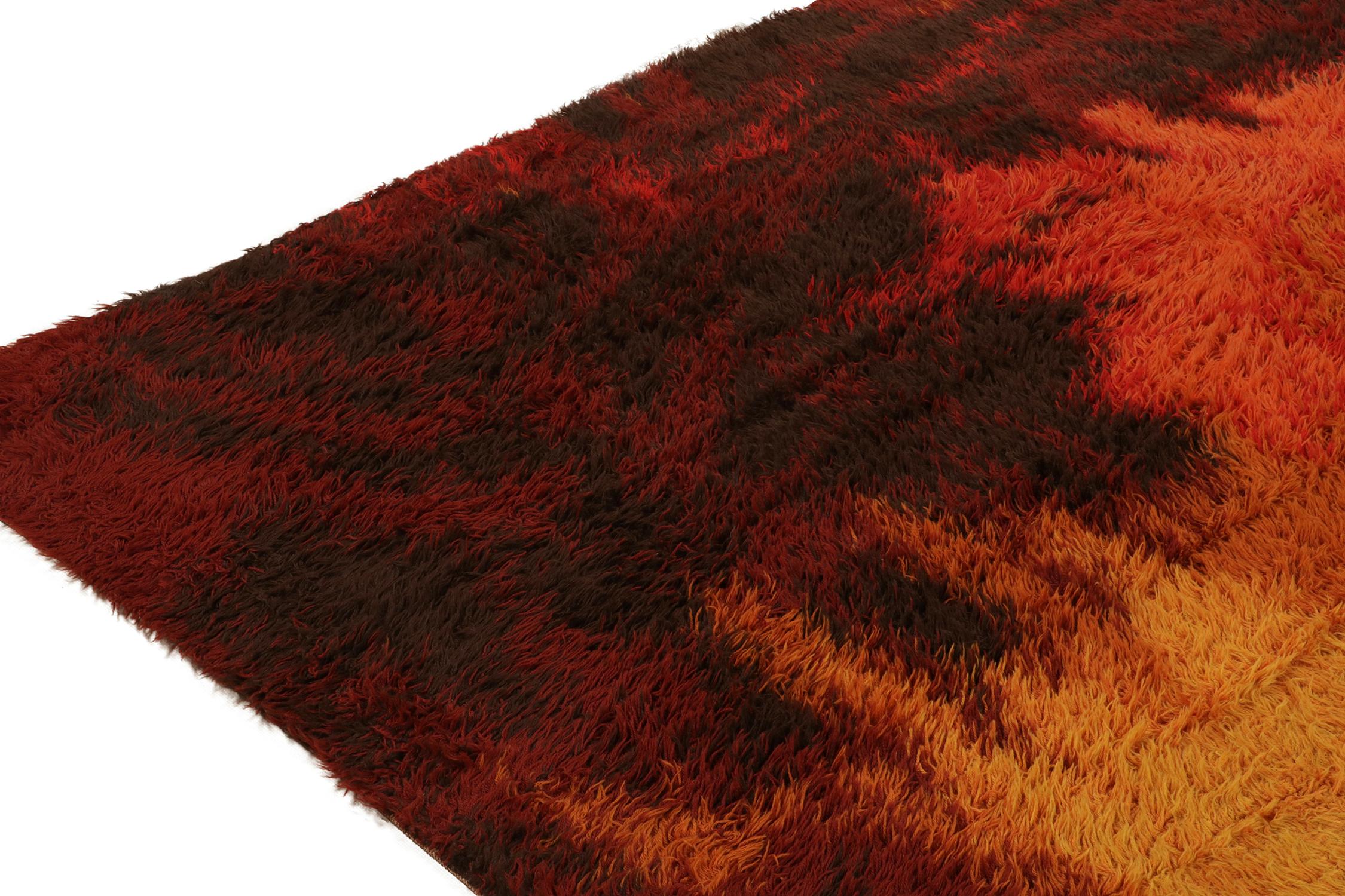 Hand-Knotted Vintage Ege Rya Scandinavian rug in a Fiery Abstract Pattern by Rug & Kilim For Sale