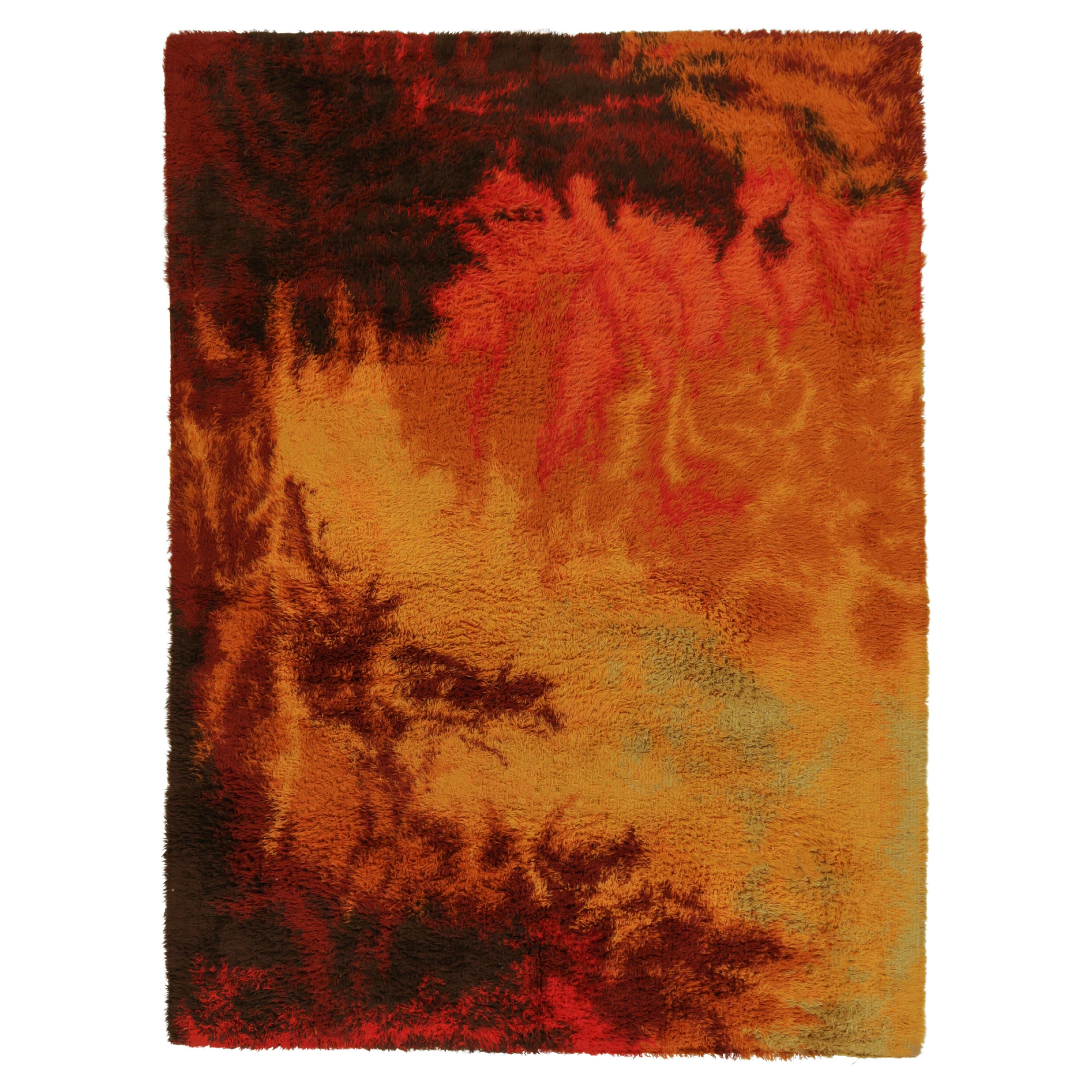 Vintage Ege Rya Scandinavian rug in a Fiery Abstract Pattern by Rug & Kilim For Sale
