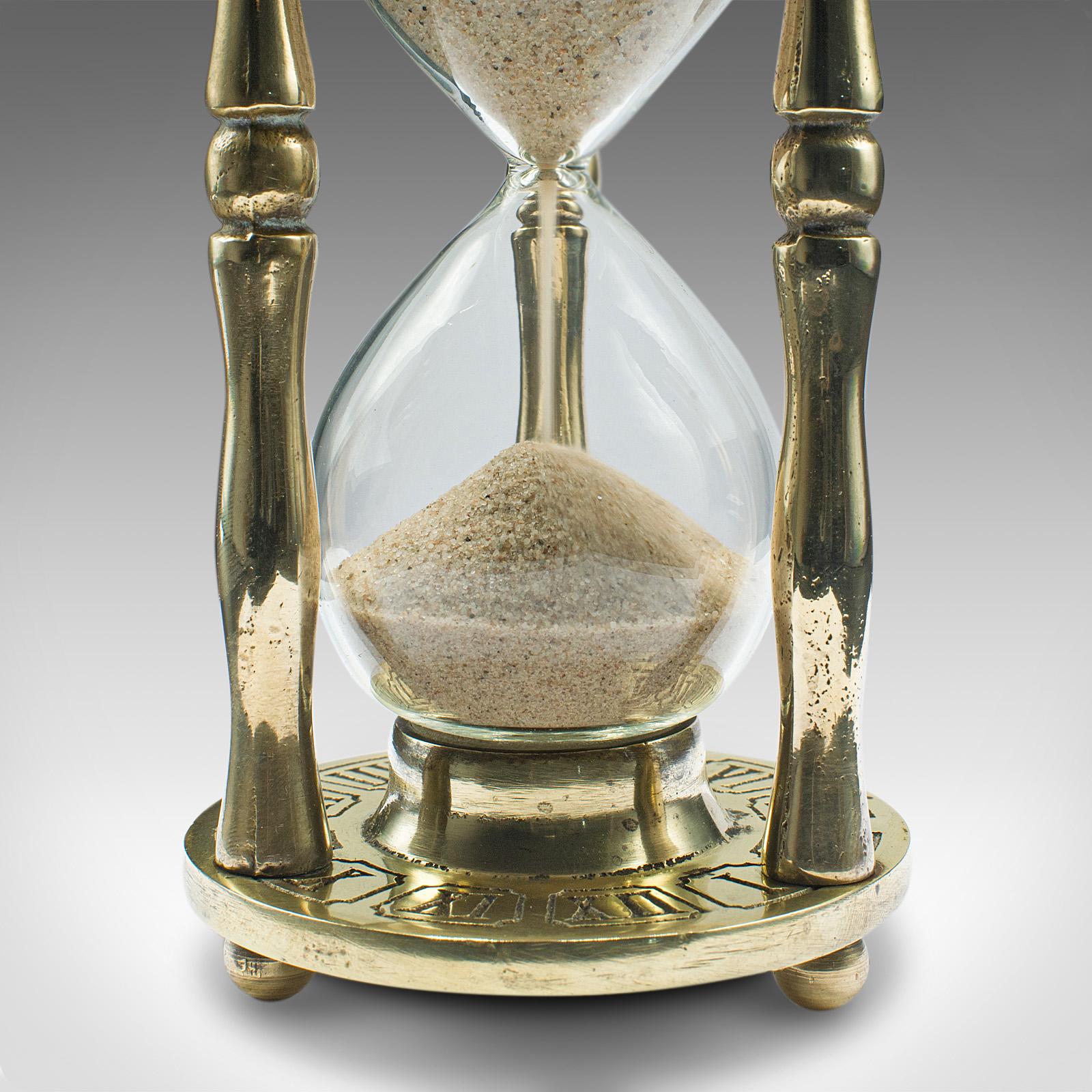 British Vintage Egg Timer, English, Brass, Glass, 3 Minute Sand Countdown, Mid-Century For Sale