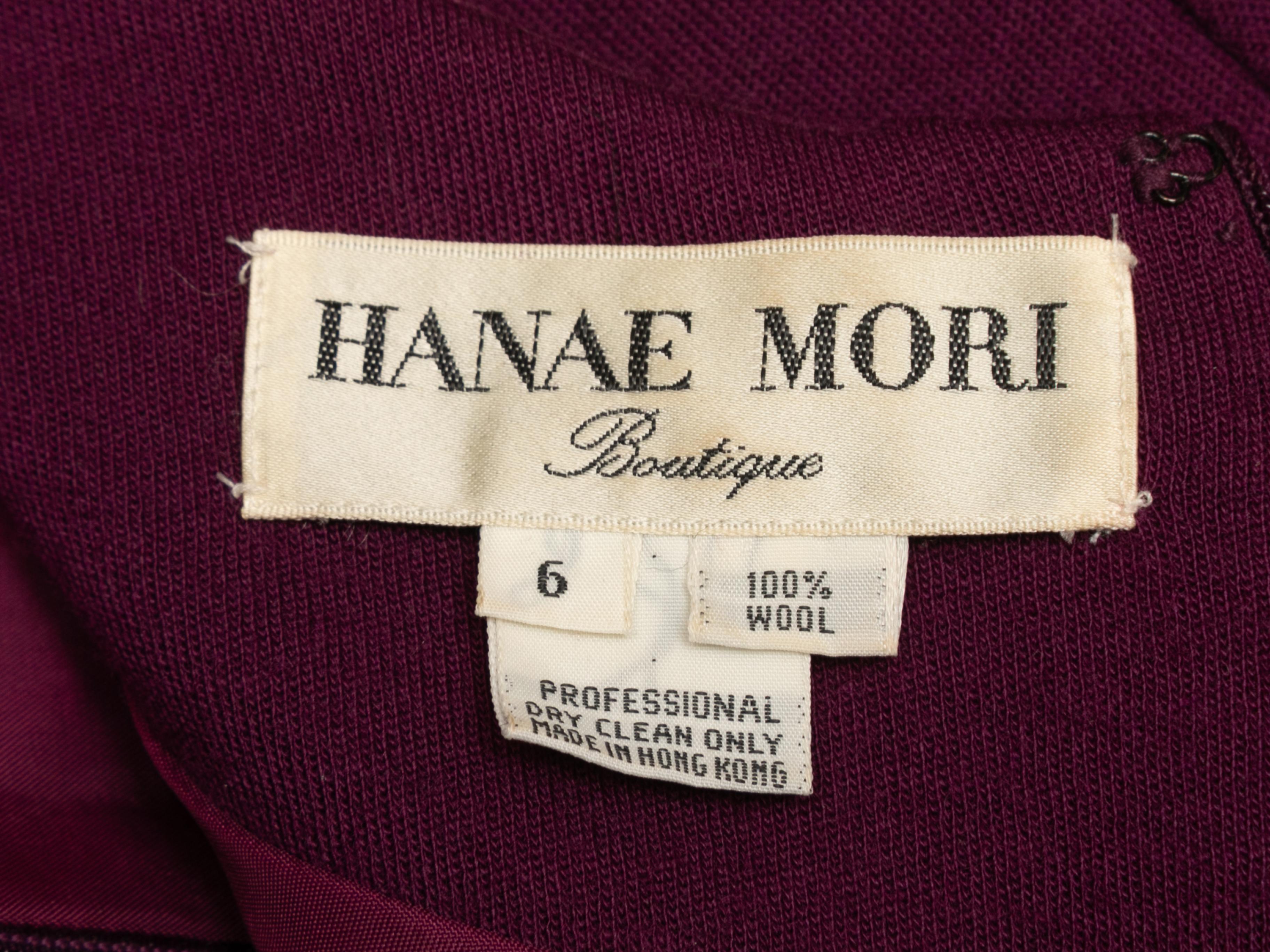 Vintage Aubergine Hanae Mori 1980er Jahre Wollkleid Größe US 6 Damen im Angebot