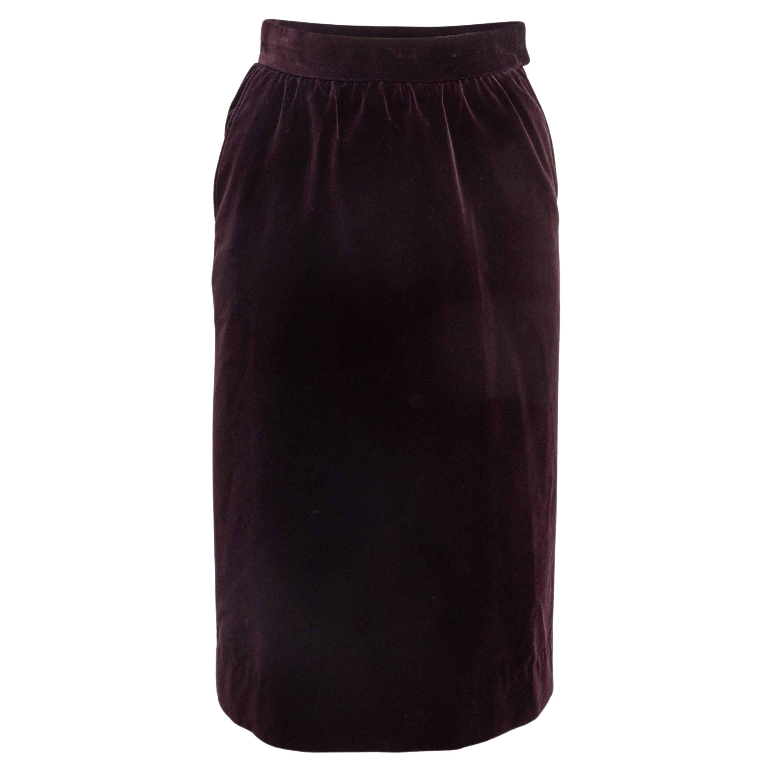 Vintage Eggplant Saint Laurent Velvet Pencil Skirt Size FR 38