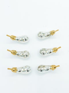 Vintage Novelty Eggplant Silver and Gold Knife Rests Set of 6