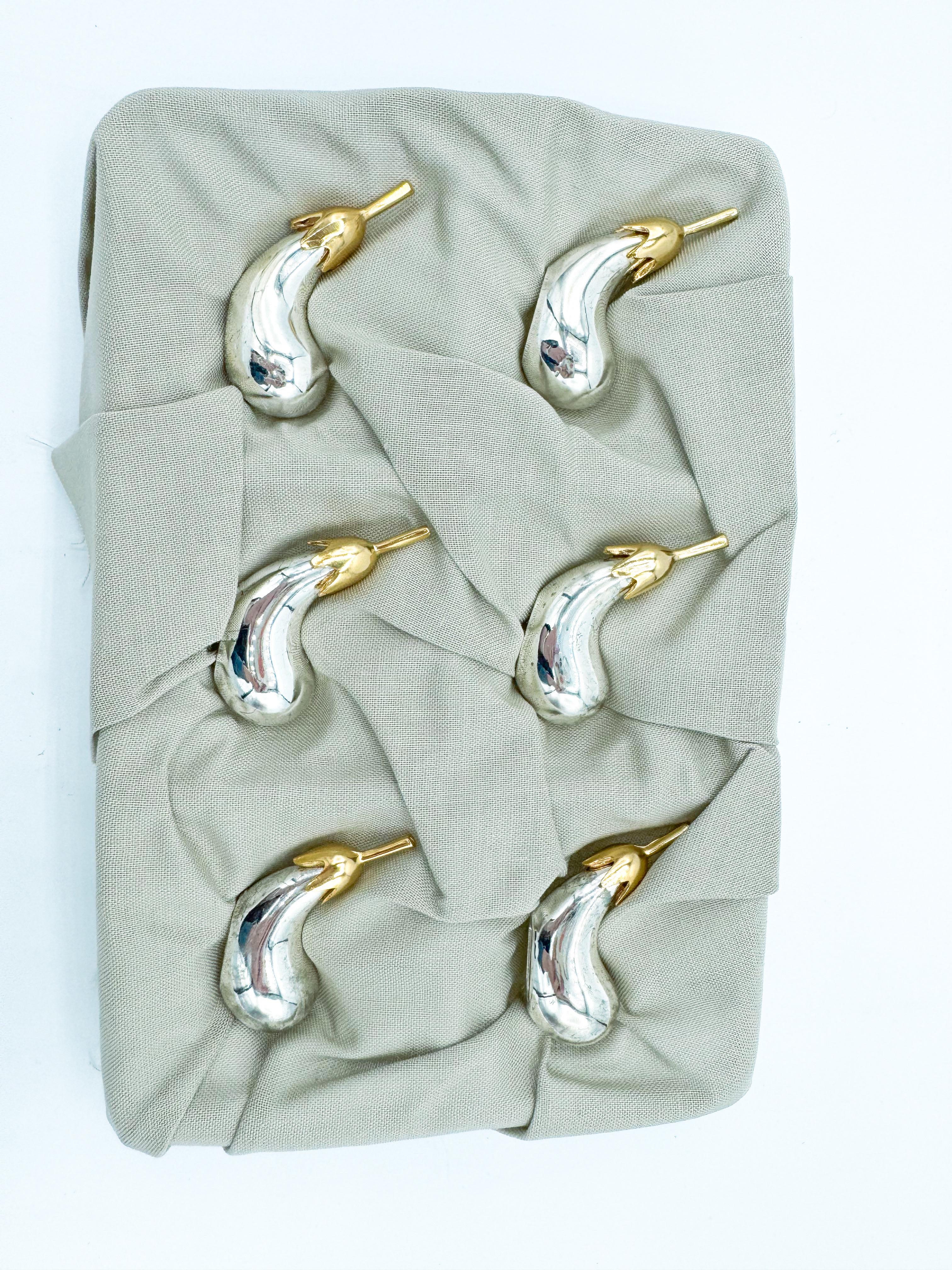 Vintage Novelty Eggplant Silver and Gold Knife Rests Set of 6 en venta 2