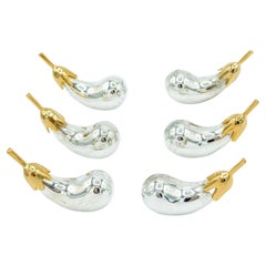 Vintage Novelty Eggplant Silver and Gold Knife Rests Set of 6