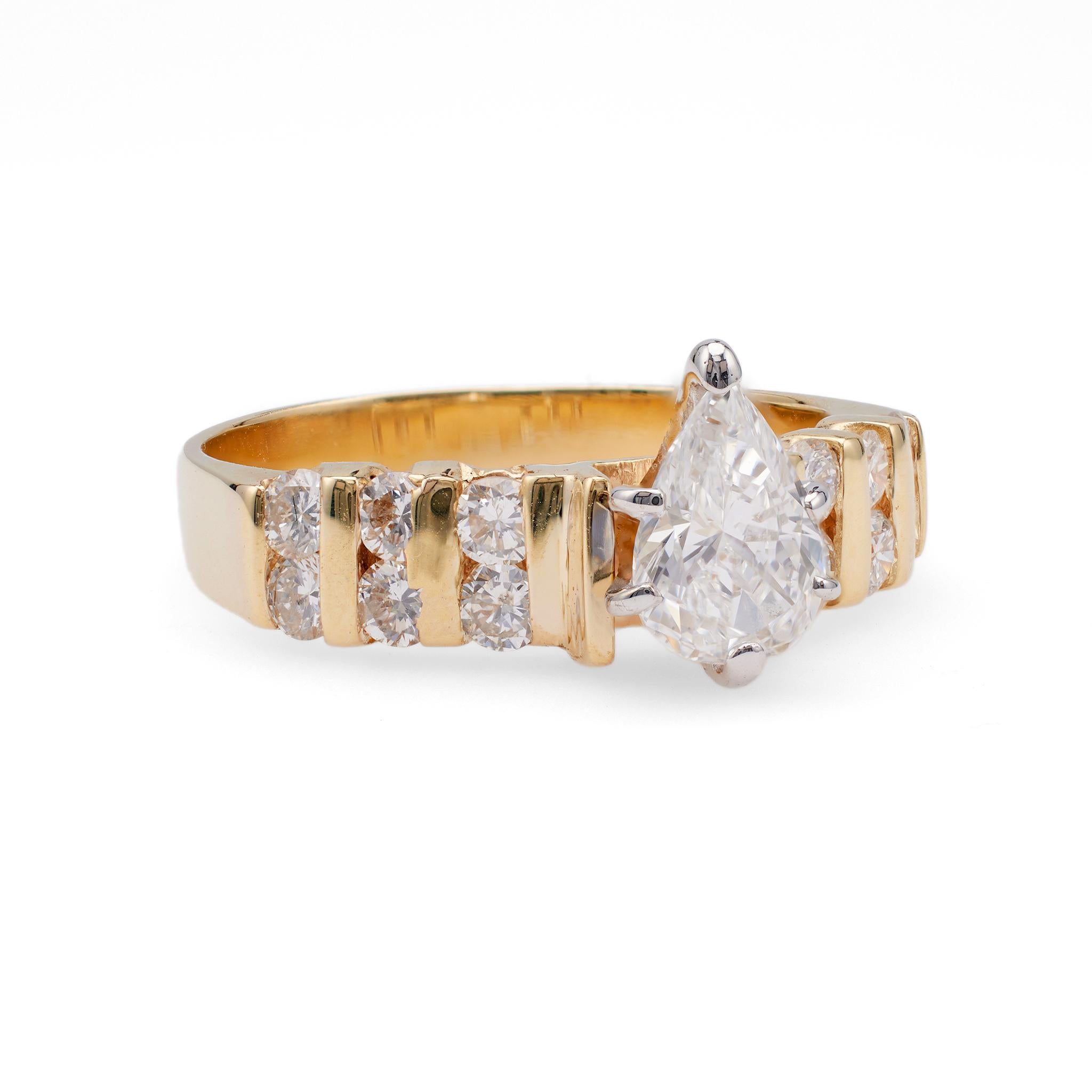 Women's or Men's Vintage EGL 0.70 Carat Pear Cut Diamond 14k Gold Ring For Sale