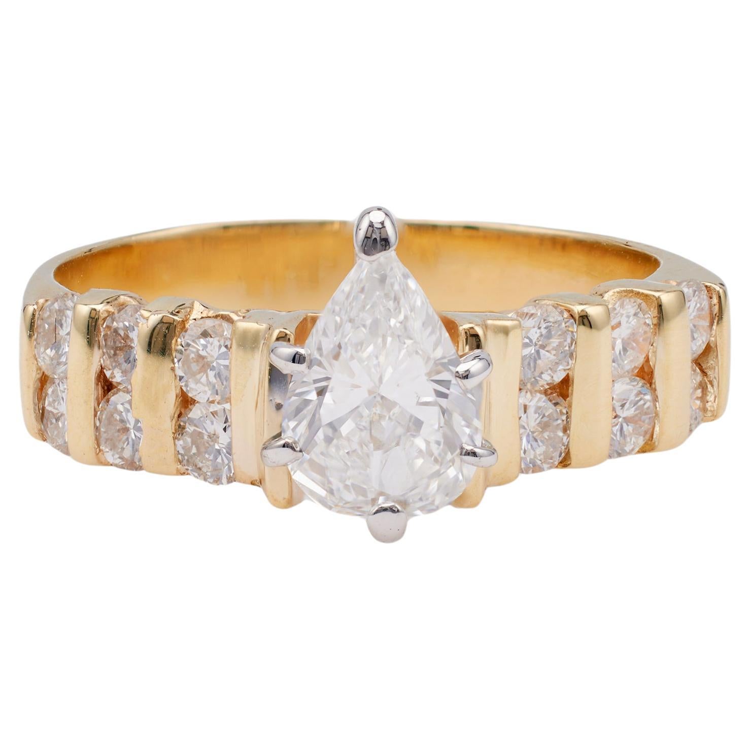 Vintage EGL 0.70 Carat Pear Cut Diamond 14k Gold Ring