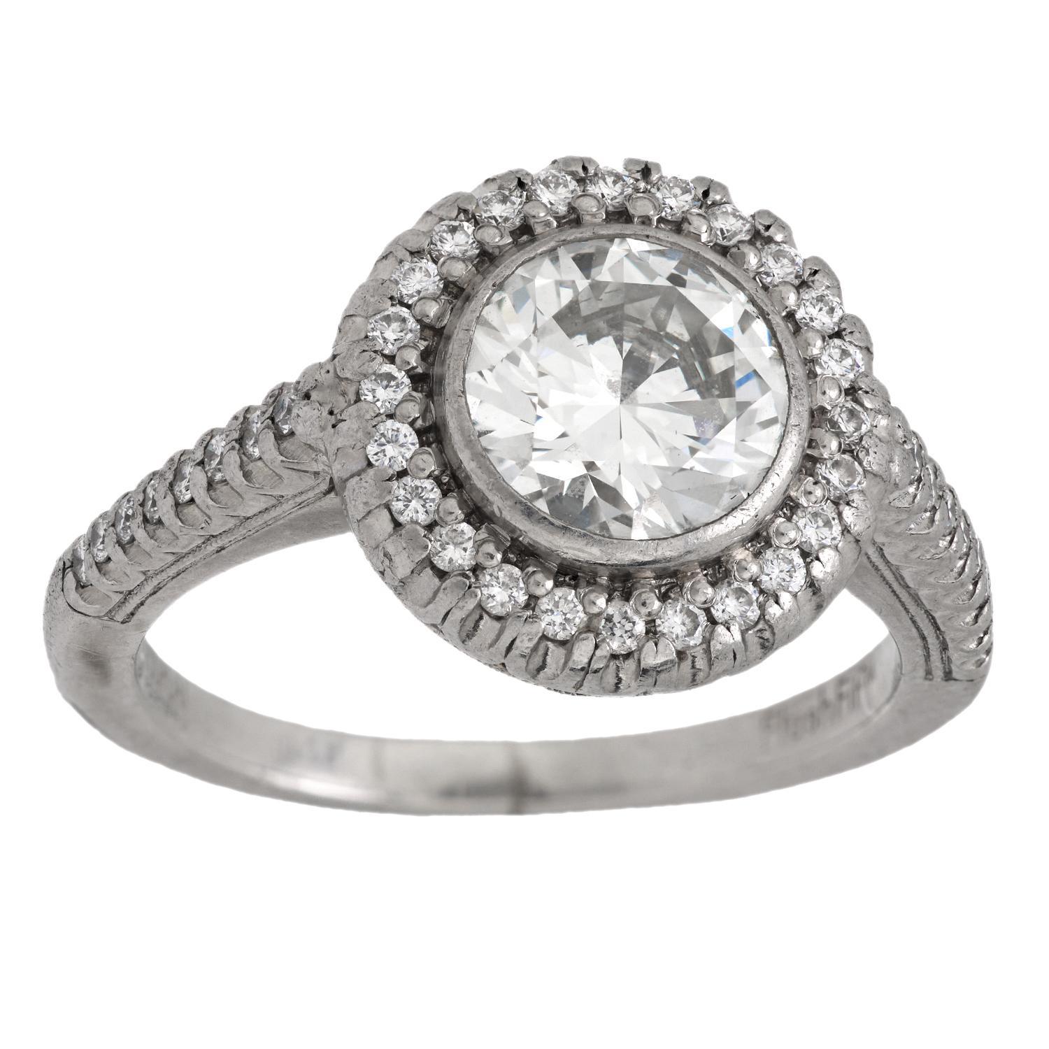 Vintage EGL 1.51 carat round brilliant cut diamond platinum engagement ring