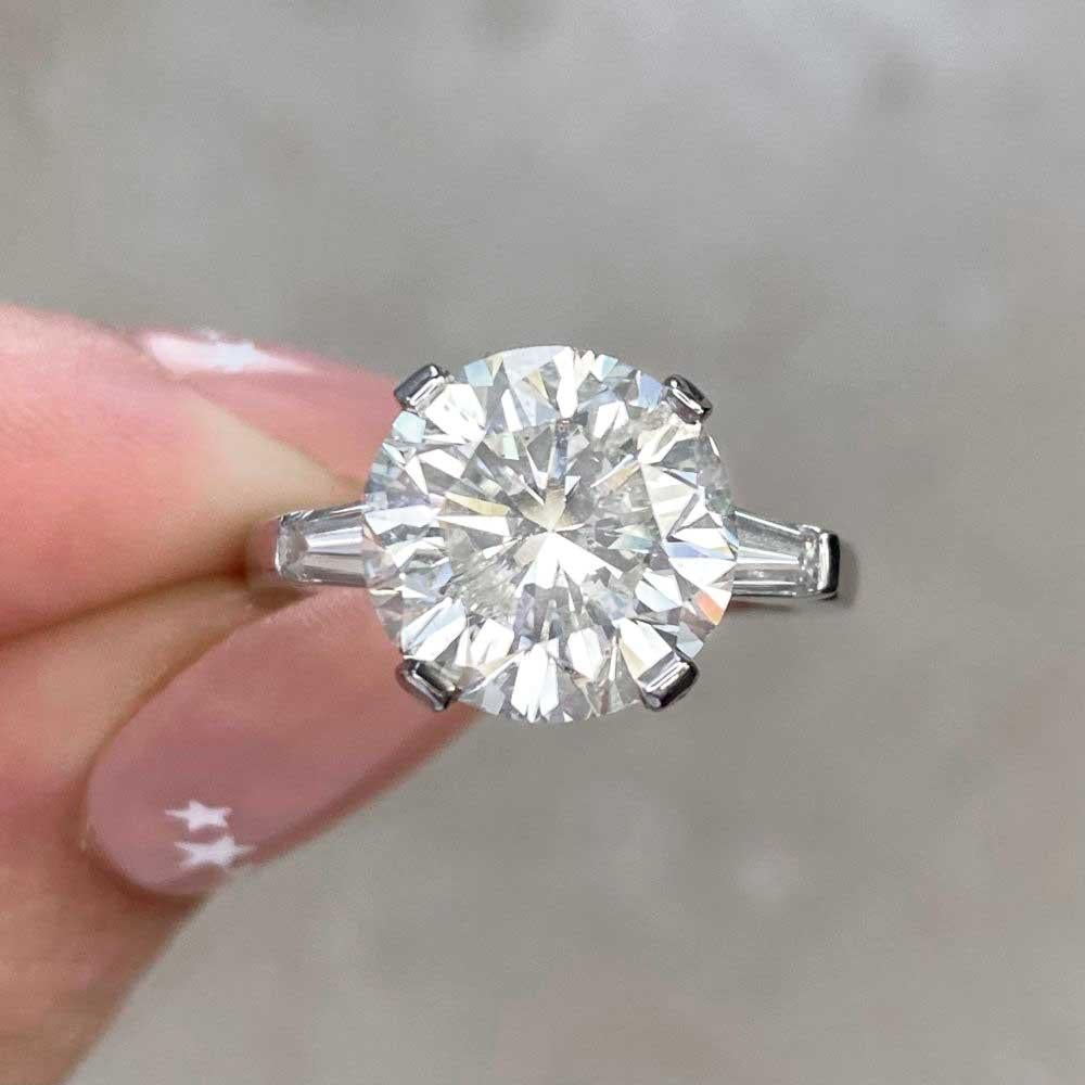 Vintage EGL 5.09ct Round Brilliant Cut Diamond Engagement Ring, Platinum For Sale 4