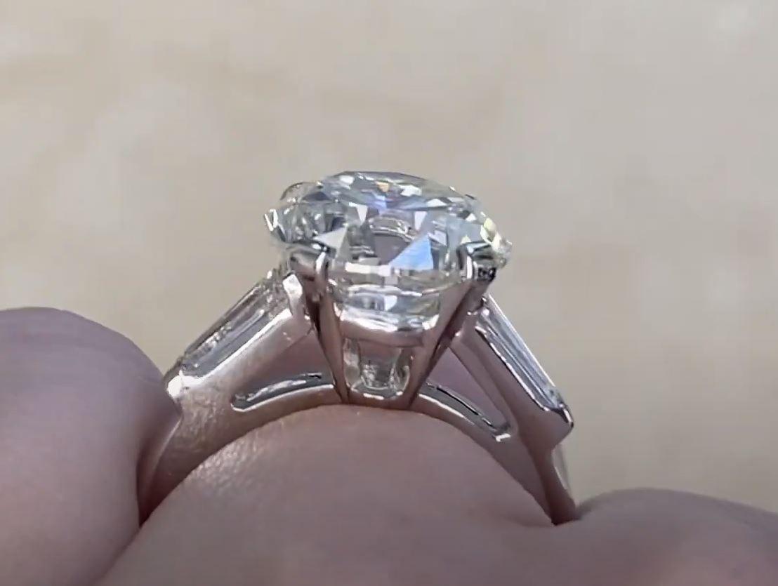 Vintage EGL 5.09ct Round Brilliant Cut Diamond Engagement Ring, Platinum For Sale 2