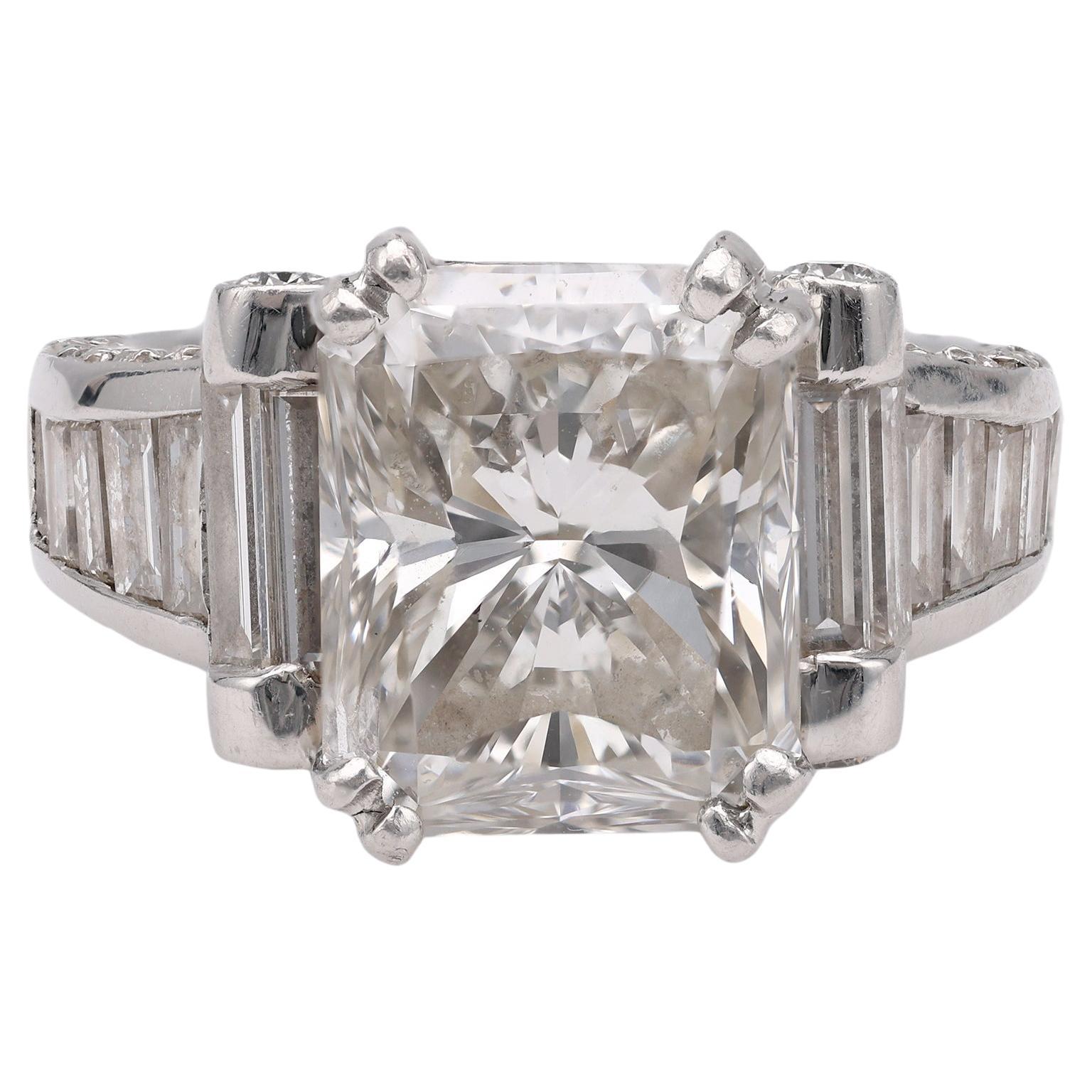 Vintage EGL 5.13 Carat Radiant Cut Diamond Platinum Ring For Sale