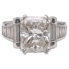 Bague vintage avec diamant taille radiant de 5,13 carats certifié EGL