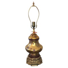 Lampe de table vintage Eglomese en verre d'art français et bronze doré, début du 20ème siècle