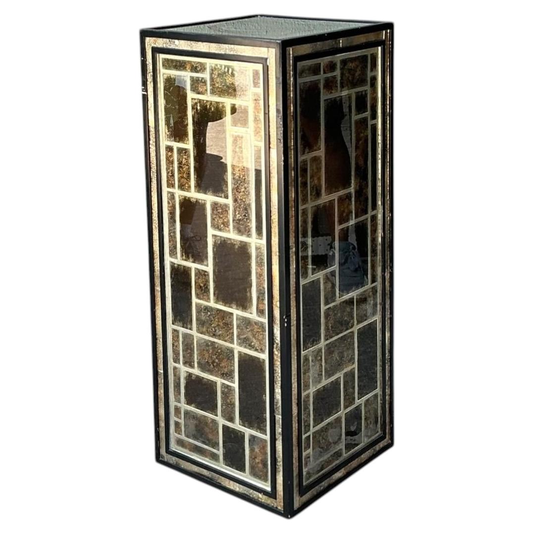 Vintage Eglomise Geometric Glass Pedestal For Sale