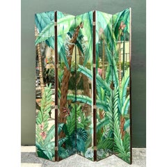 Vintage Eglomise Hand Painted Mirrored Screen