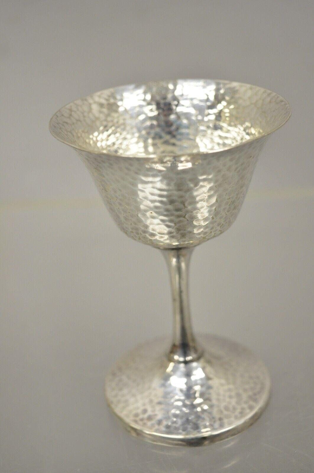 Vintage EGW & S Hammered silver plate wine goblets cups - set of 6. Item features (6) small goblets, hand hammered design. Circa early to mid 20th century. Measurements: 4.5