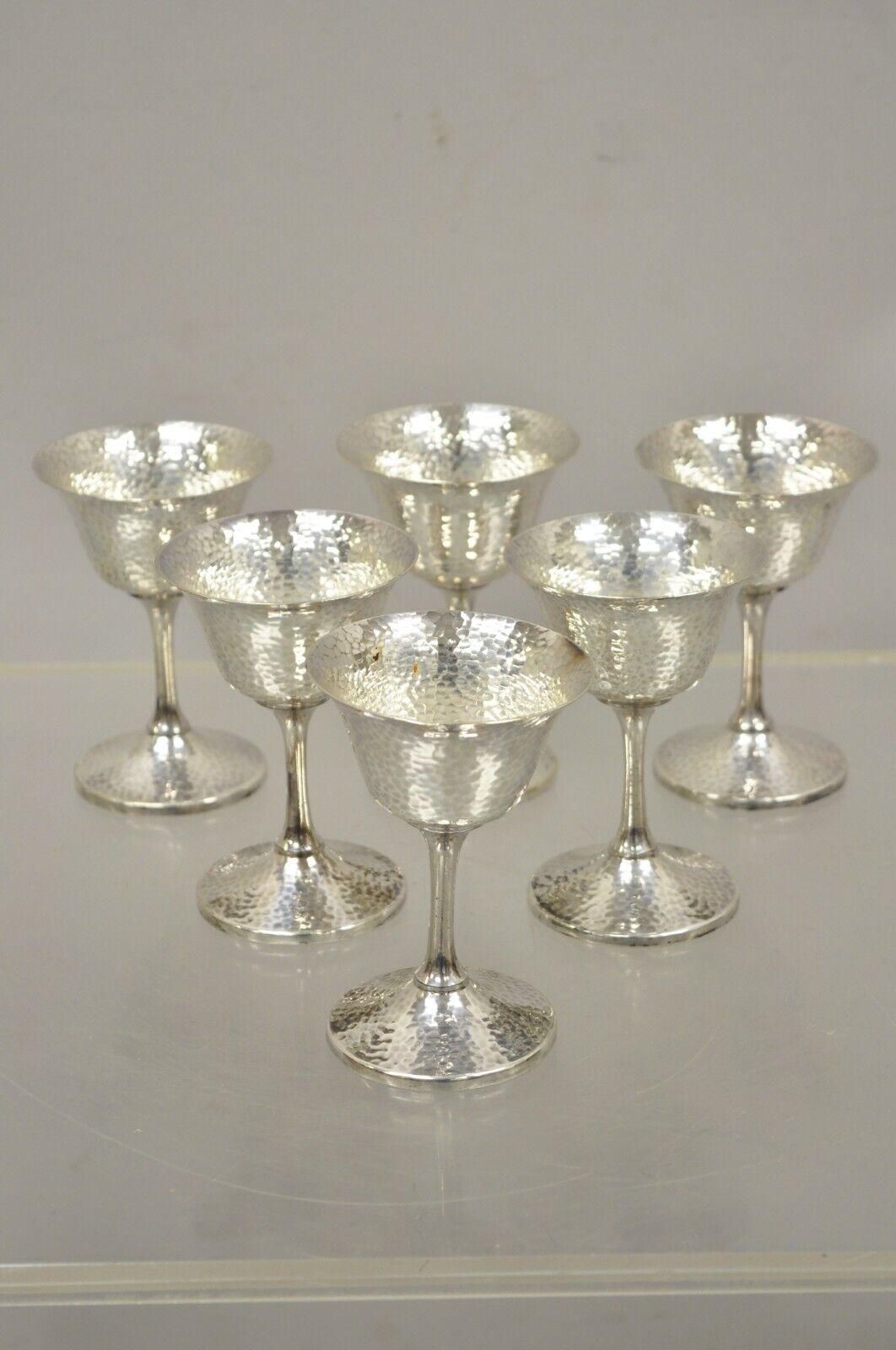 Vintage EGW & S Hammered Silver Plate Wine Goblets Cups, Set of 6 For Sale 2