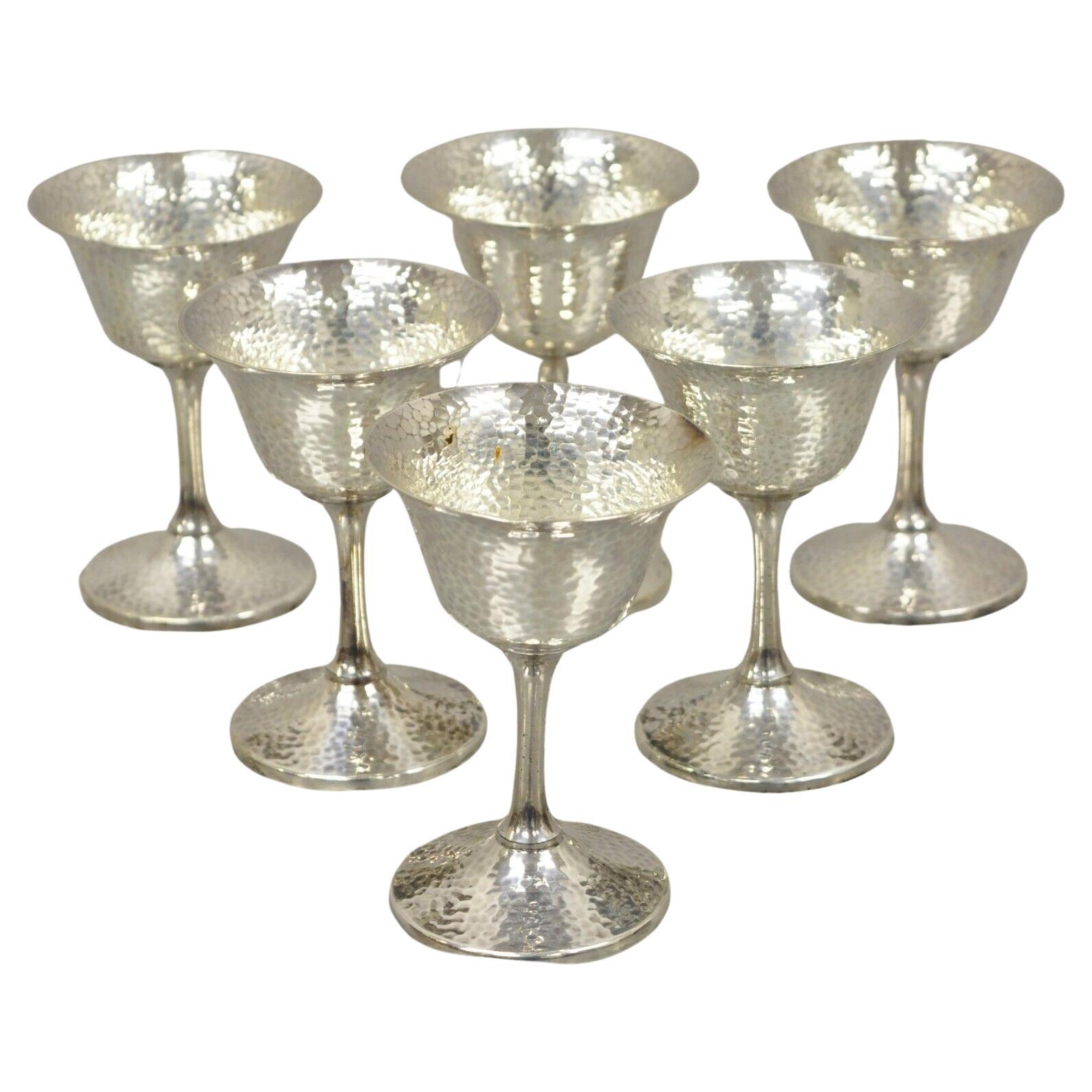 Vintage EGW & S Hammered Silver Plate Wine Goblets Cups, Set of 6 For Sale