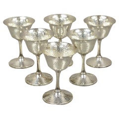 Vintage EGW & S Hammered Silver Plate Wine Goblets Cups, Set of 6