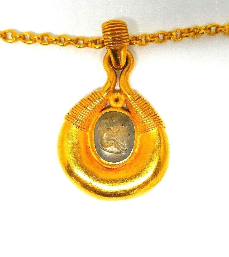 Mixed Cut Vintage Egyptian Revival 22 Karat Yellow Gold Necklace, circa 1930