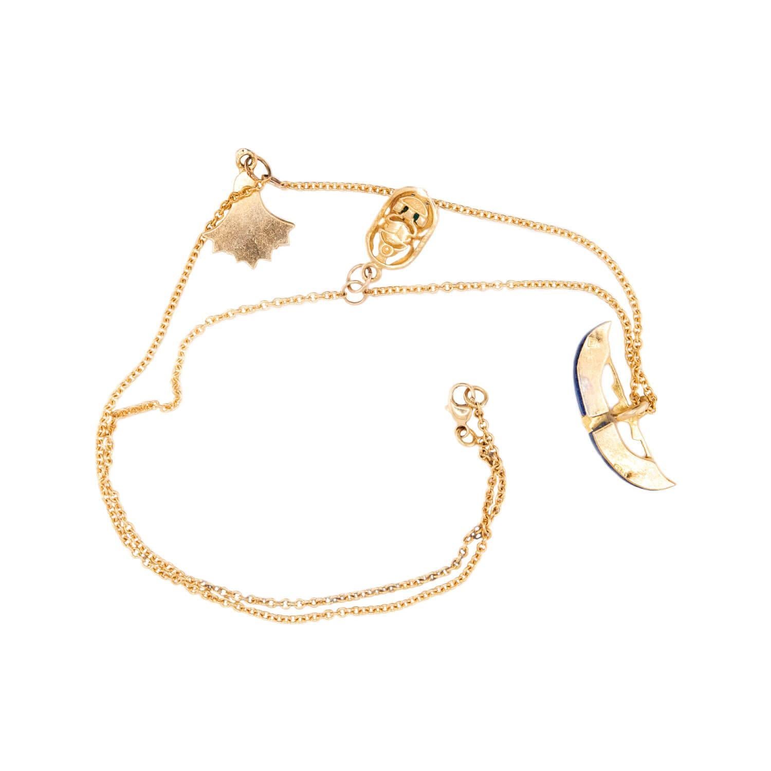 Vintage Egyptian 18k Enamel Charm Necklace In Good Condition For Sale In Narberth, PA