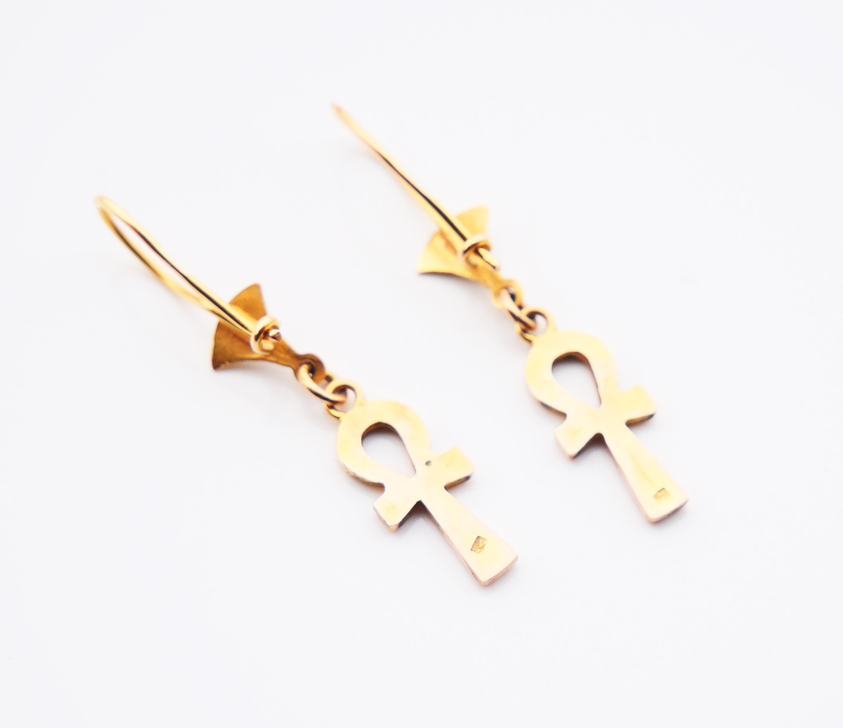Pendientes vintage egipcios ANKH Llave de la Vida oro macizo de 18 quilates / 3,5 gr en venta 1