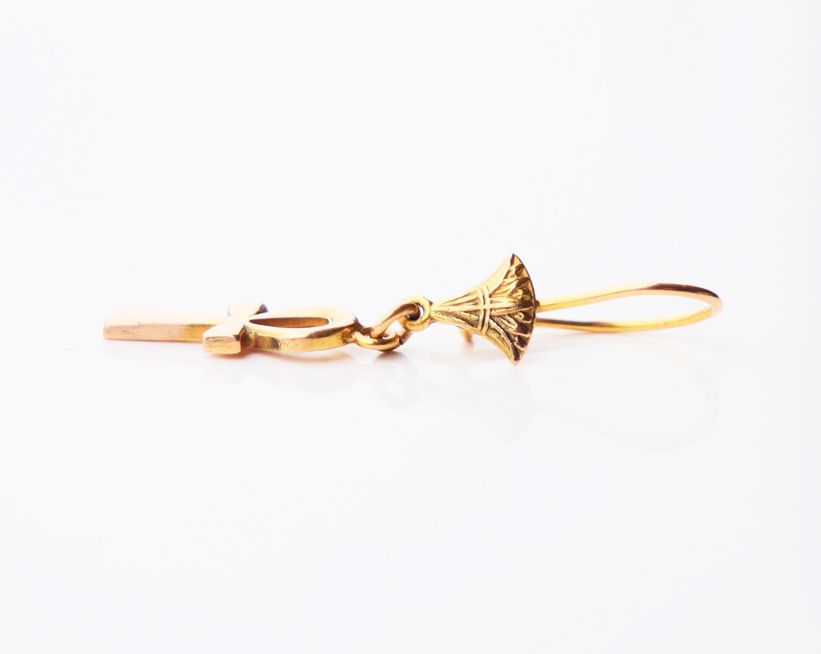 Pendientes vintage egipcios ANKH Llave de la Vida oro macizo de 18 quilates / 3,5 gr en venta 2