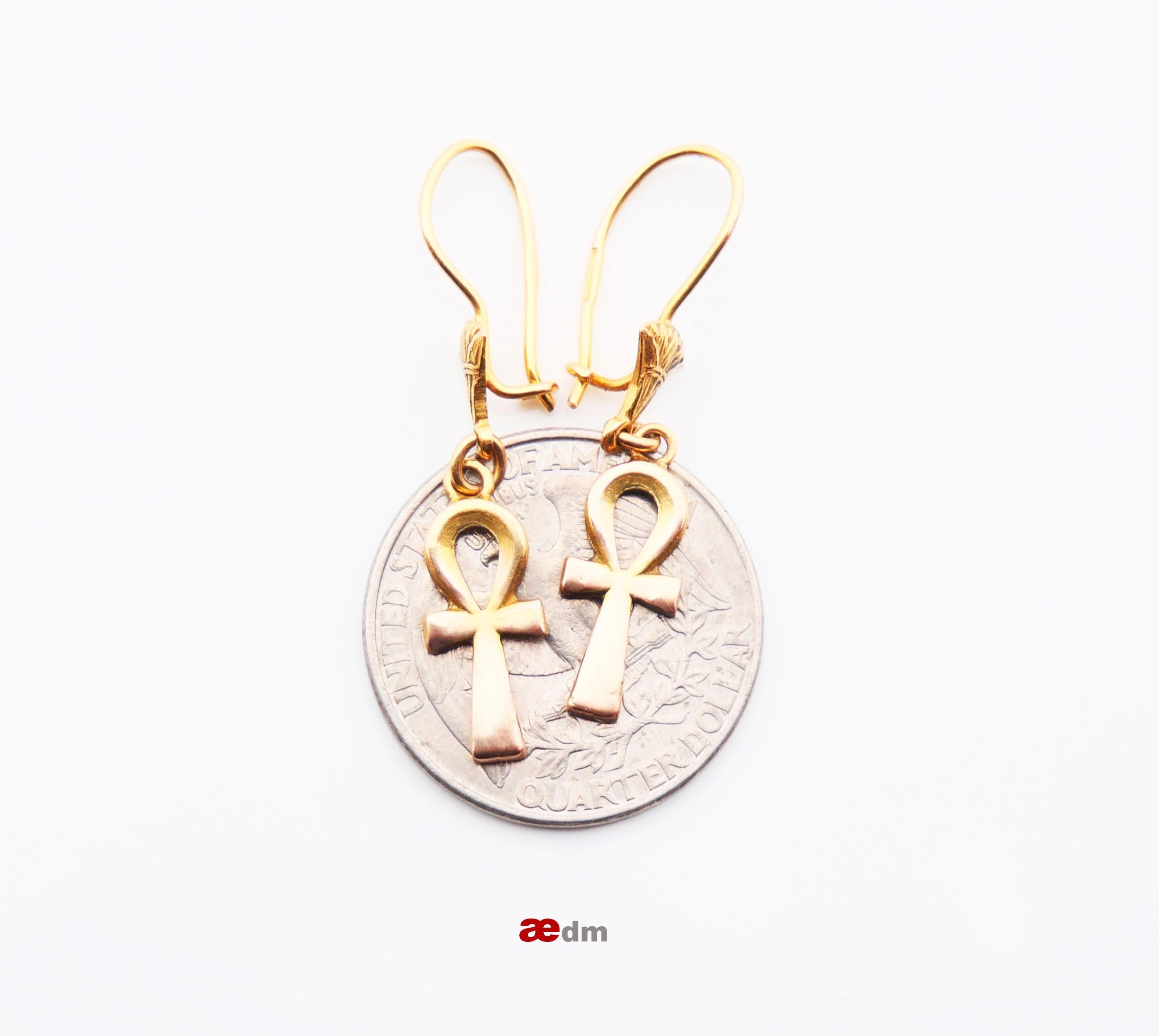 Pendientes vintage egipcios ANKH Llave de la Vida oro macizo de 18 quilates / 3,5 gr en venta 3