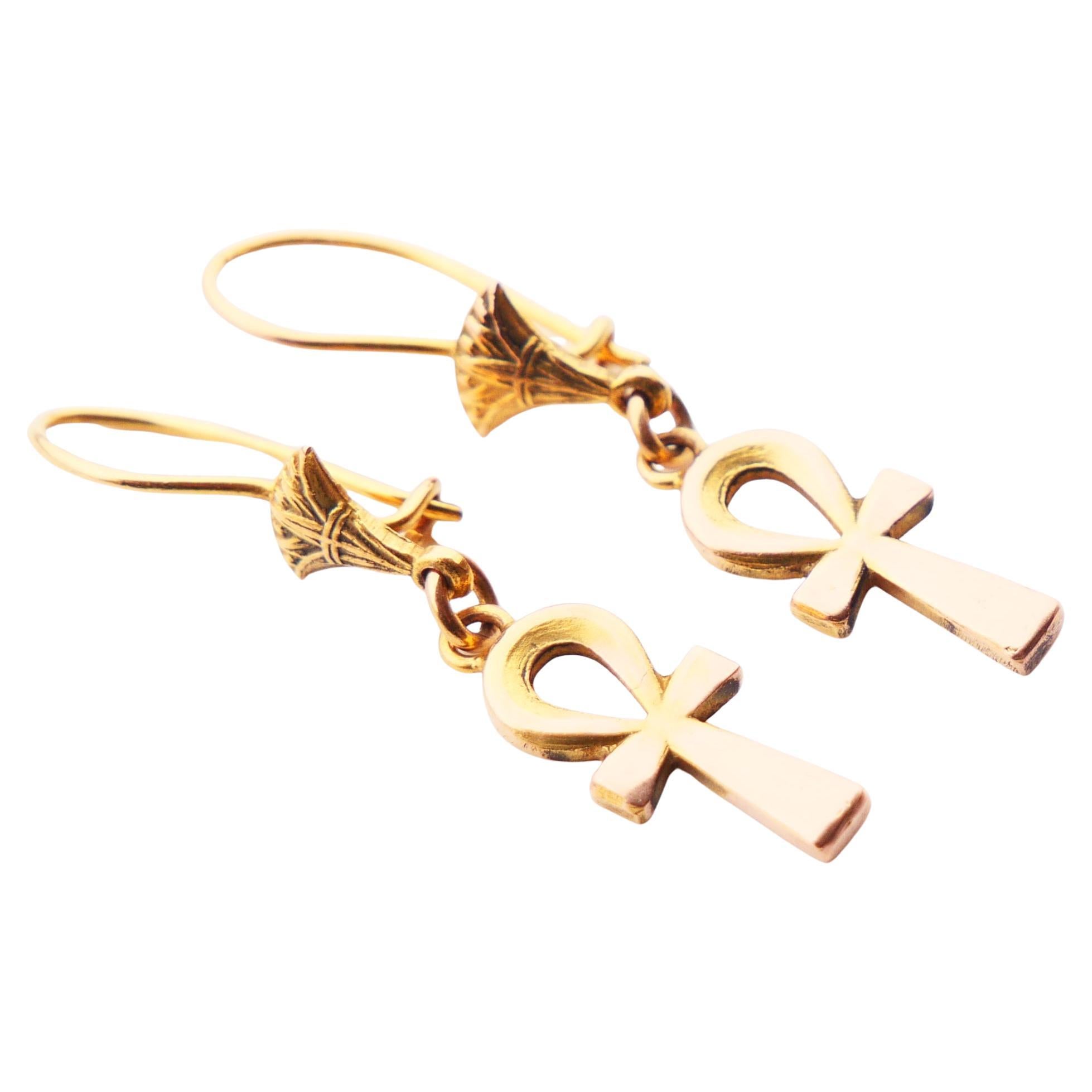 Pendientes vintage egipcios ANKH Llave de la Vida oro macizo de 18 quilates / 3,5 gr en venta