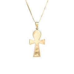 Vintage Egyptian Ankh Pendant Lapis Lazuli Turquoise Coral 14k Gold Necklace