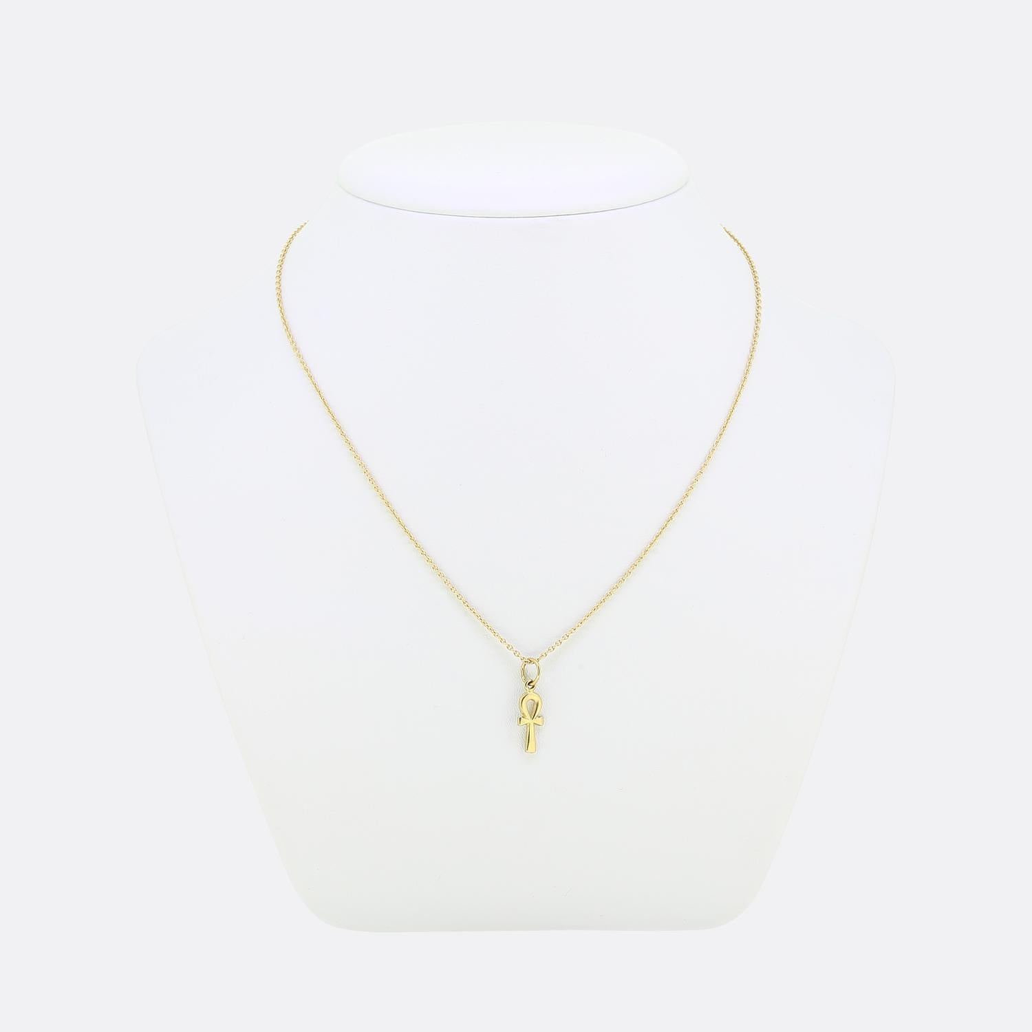 Here we have a charming pendant necklace crafted from 18ct yellow gold into the shape of the ankh cross. The ankh is an ancient Egyptian symbol which represents the many aspects of life, including physical life, eternal life, immortality, death and