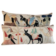 Vintage Egyptian Appliqué Bolster Pillows Pair